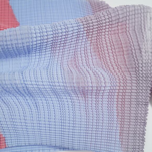 Issey Miyake Mainline Pleated Long Sleeve High Neck Top 2 Blue Pink IM58FJ187 - Picture 10 of 13